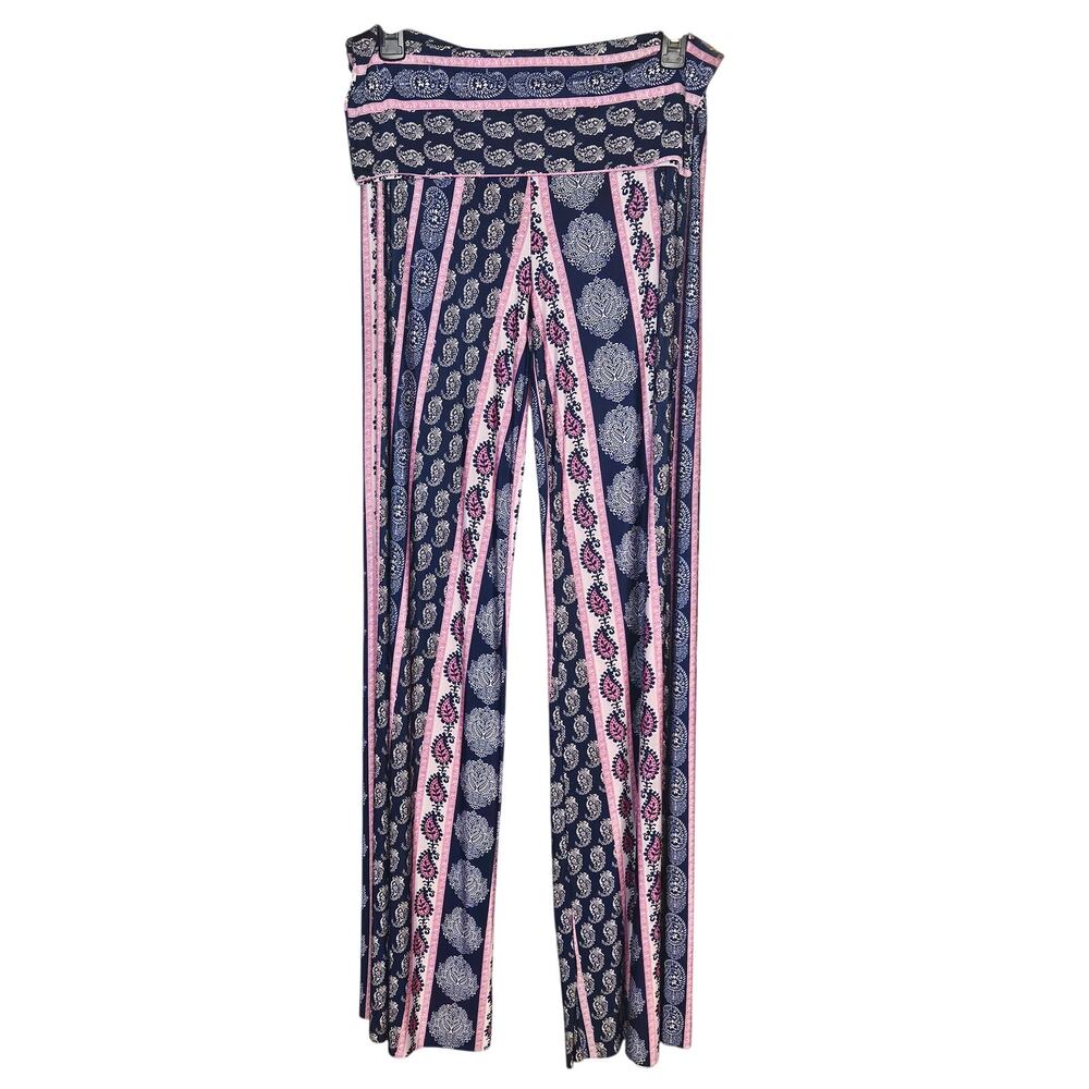 Tall Pants Fun Boho Pink Navy Stretch Wide Leg Junior's LG Uptown USA B80